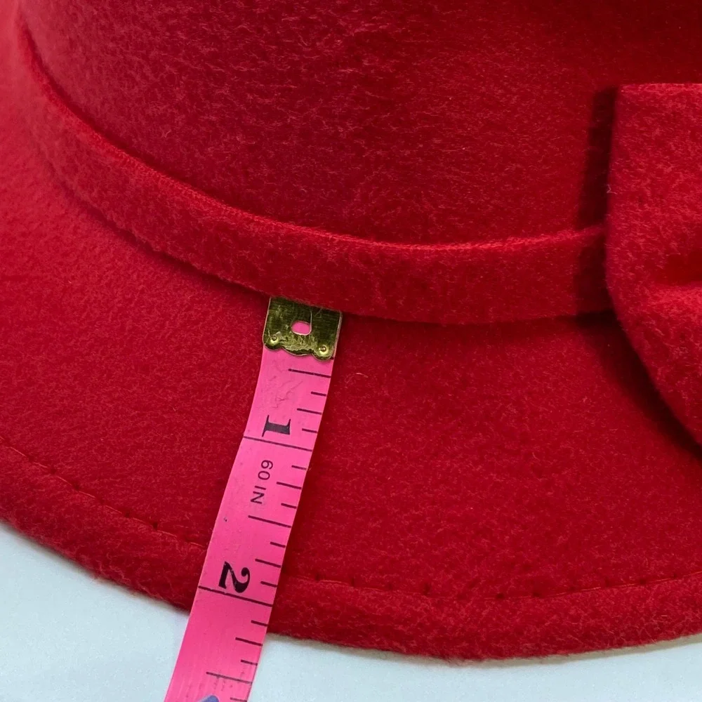 NWT Vintage Style Red Felt Cloche Structured Hat Bow Retro Elegant Coquette